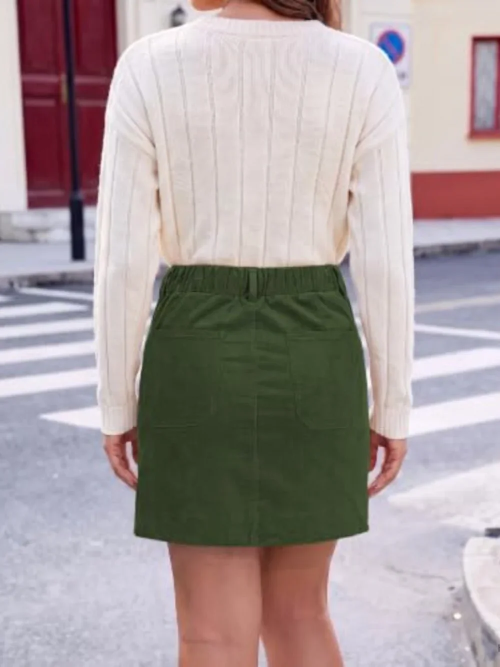 Corduroy Short Skirt Women Button High Rise A-Line Stretchy Lounge